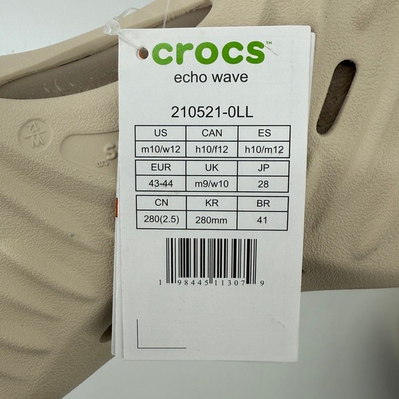 Crocs Echo Wave Clog Almond Tint Men 10/Women 12 M10/W12 Slip On 210521-0LL New - Picture 9 of 9